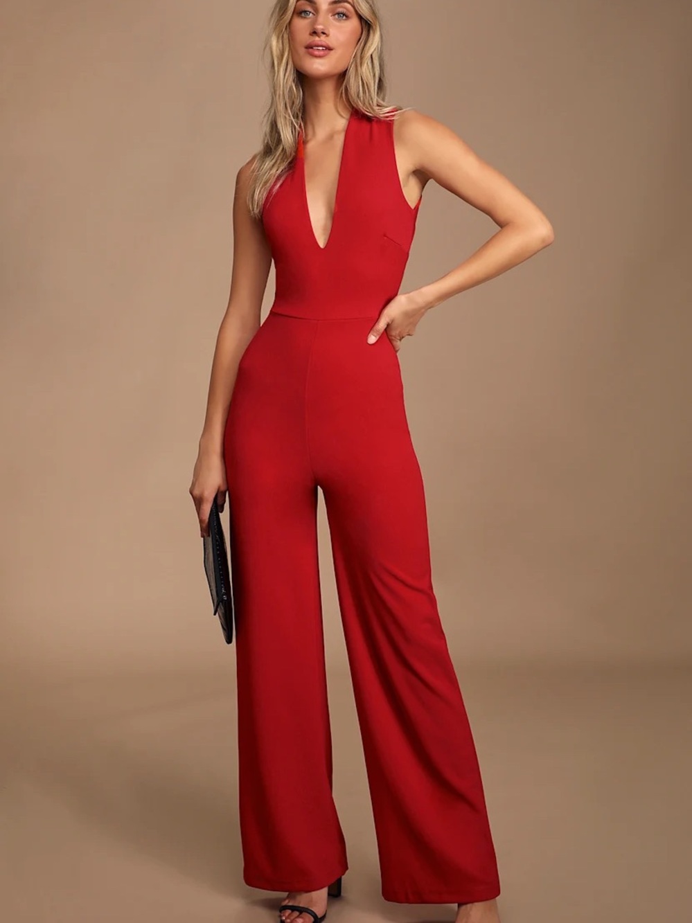 LULU's Sexy Chic Elegant Criss Cross Back Wide Leg Red Jumpsuit Pantsuit Size M